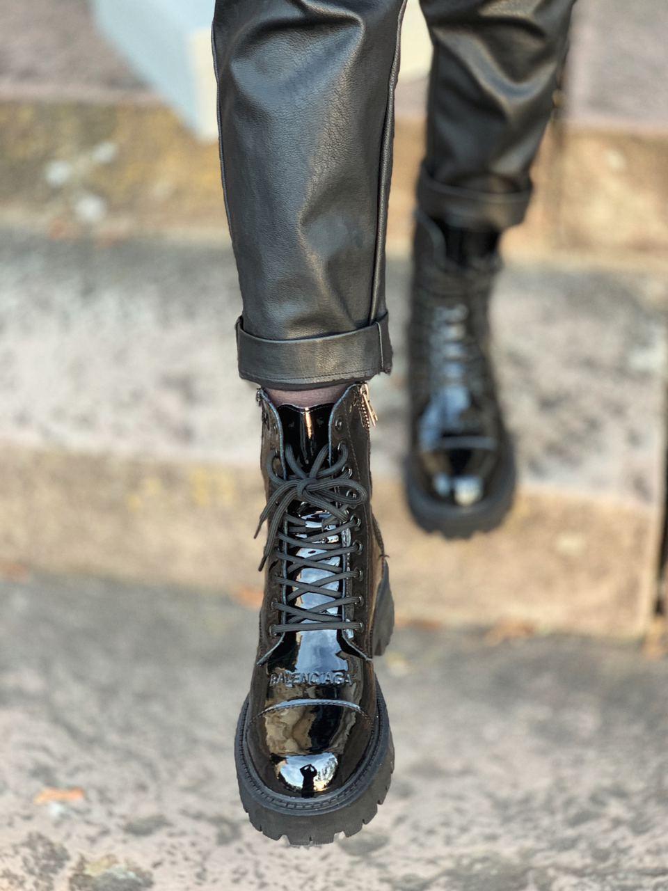 Balenciaga Boots Tractor Black Patent Fur Lacquer 2 (Лак, Хутро)