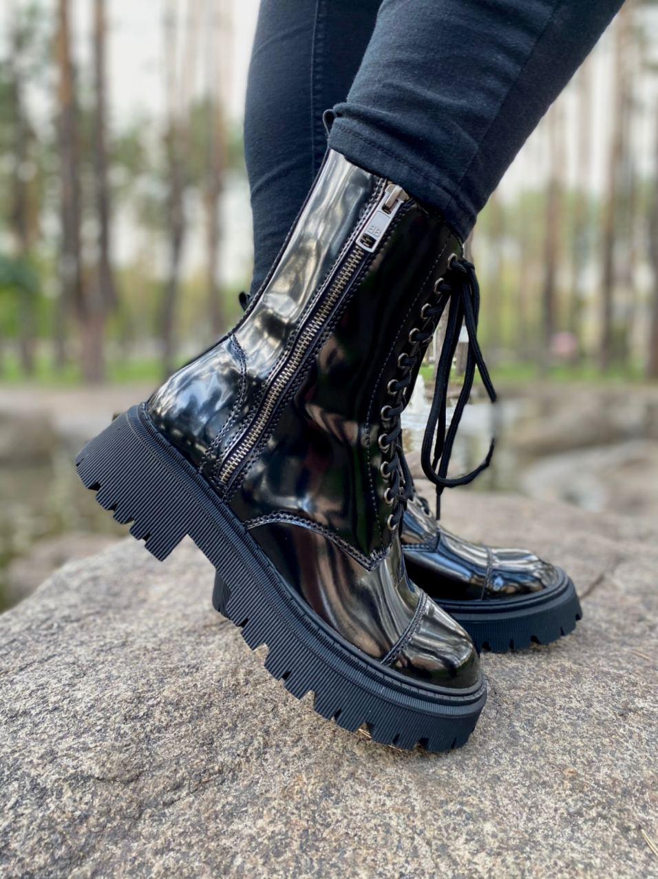 Balenciaga Boots Tractor Black Patent Lacquer