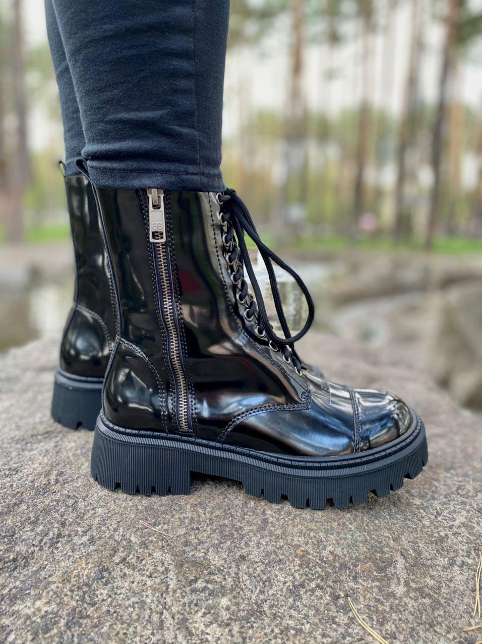 Balenciaga Boots Tractor Black Patent Lacquer