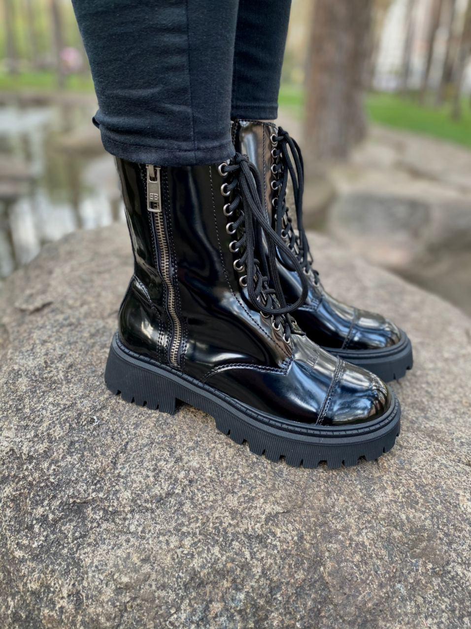 Balenciaga Boots Tractor Black Patent Lacquer