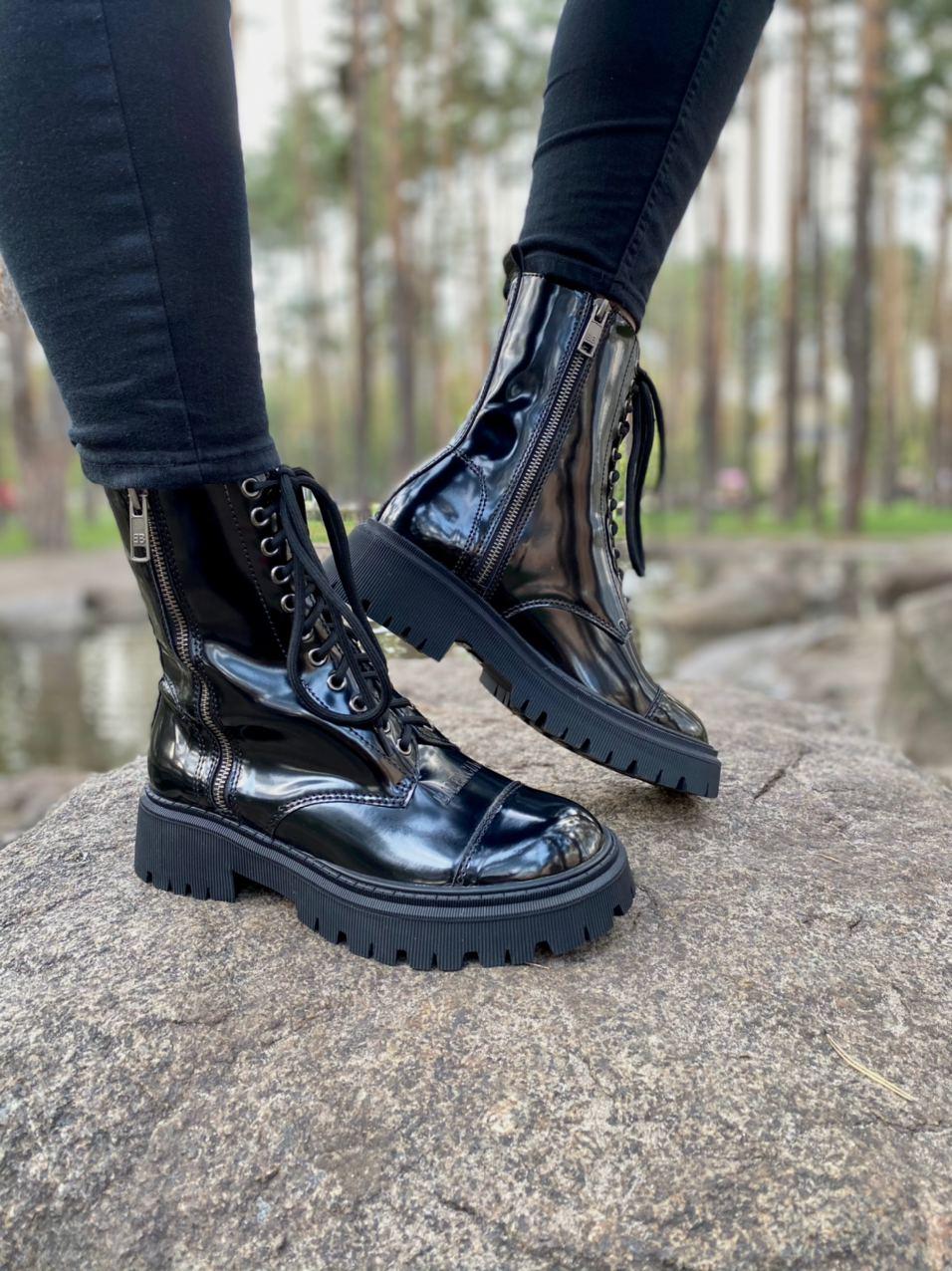 Balenciaga Boots Tractor Black Patent Lacquer
