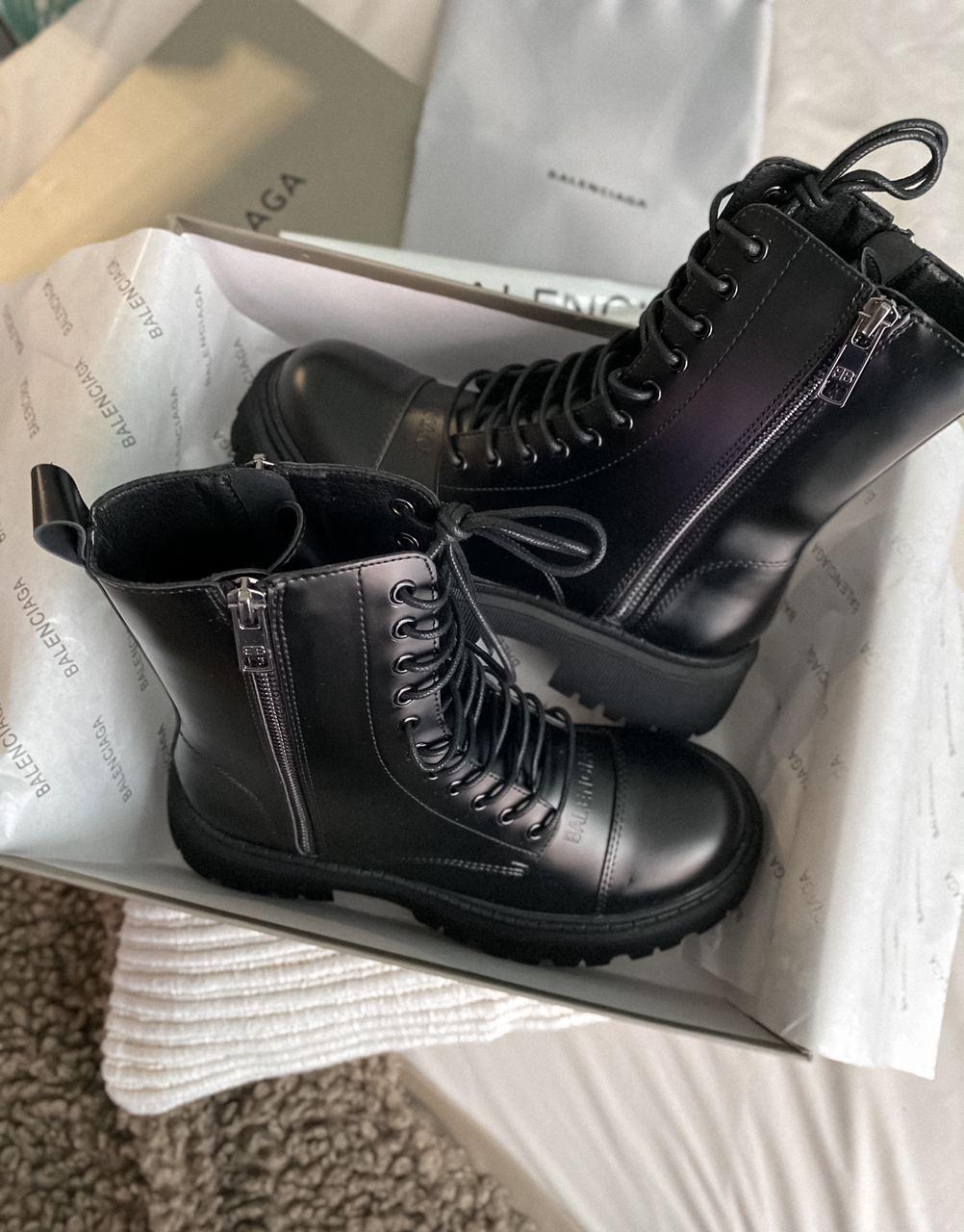 Balenciaga Boots Tractor Black Fur (Мех - Глянец)