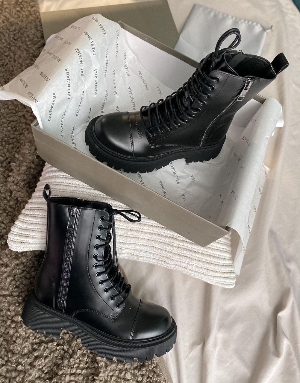 Balenciaga Boots Tractor Black Fur (Мех - Глянец)