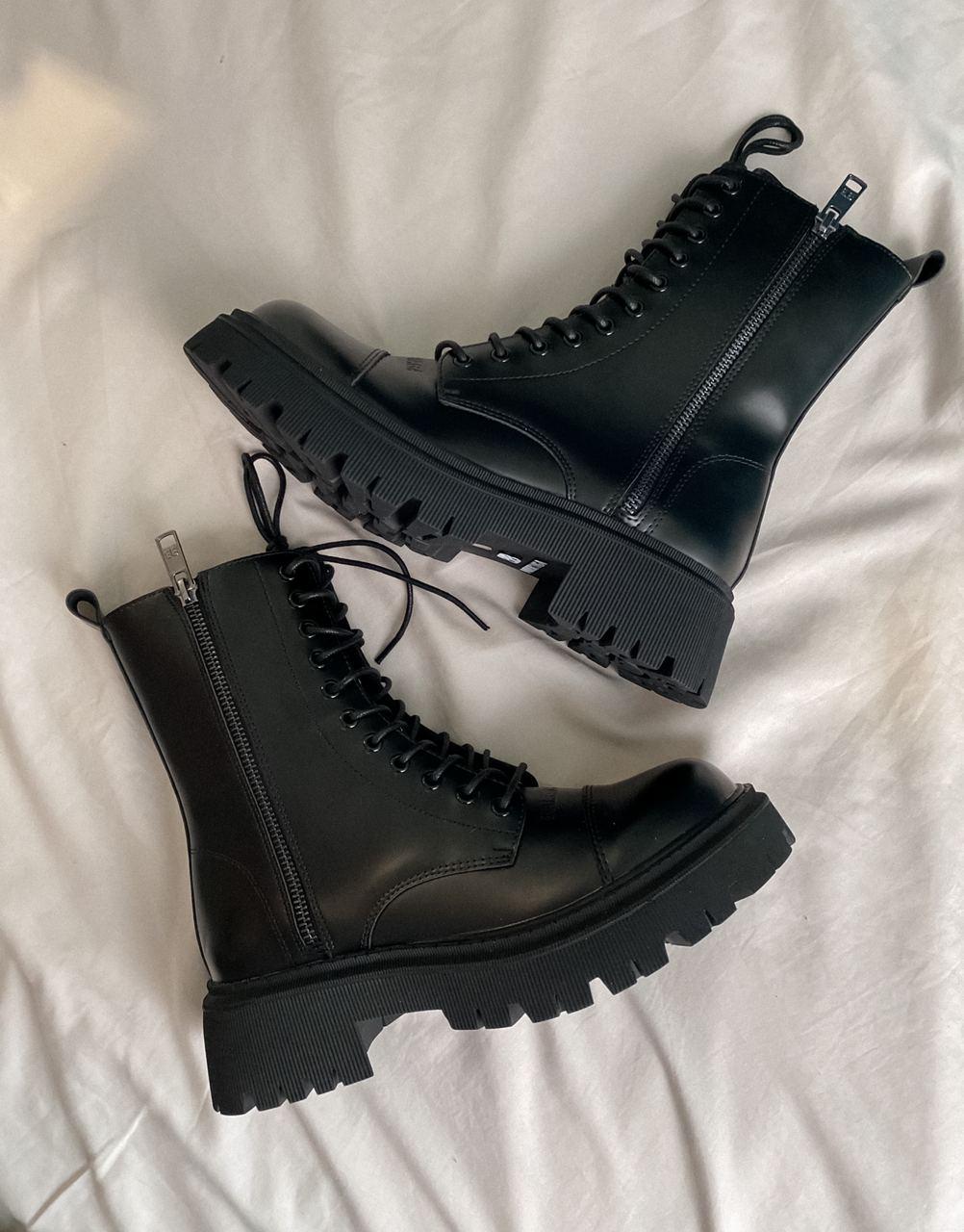 Balenciaga Boots Tractor Black Fur (Мех - Глянец)