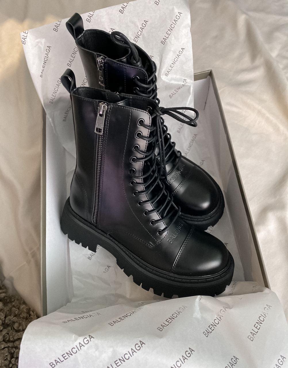 Balenciaga Boots Tractor Black Fur (Мех - Глянец)