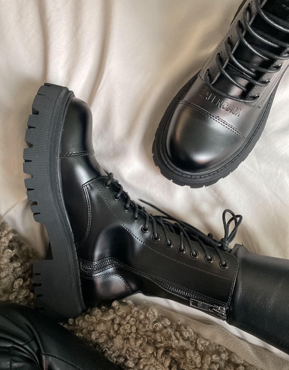 Balenciaga Boots Tractor Black Fur (Мех - Глянец)