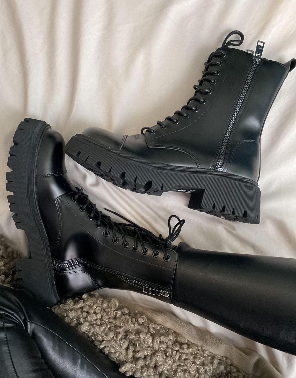 Balenciaga Boots Tractor Black Fur (Мех - Глянец)