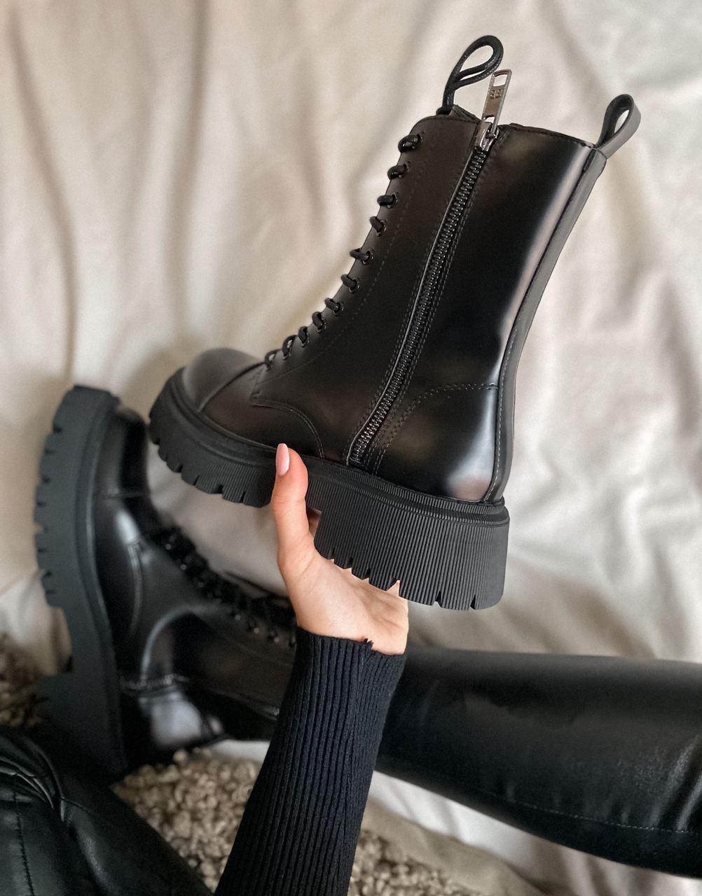 Balenciaga Boots Tractor Black Fur (Мех - Глянец)