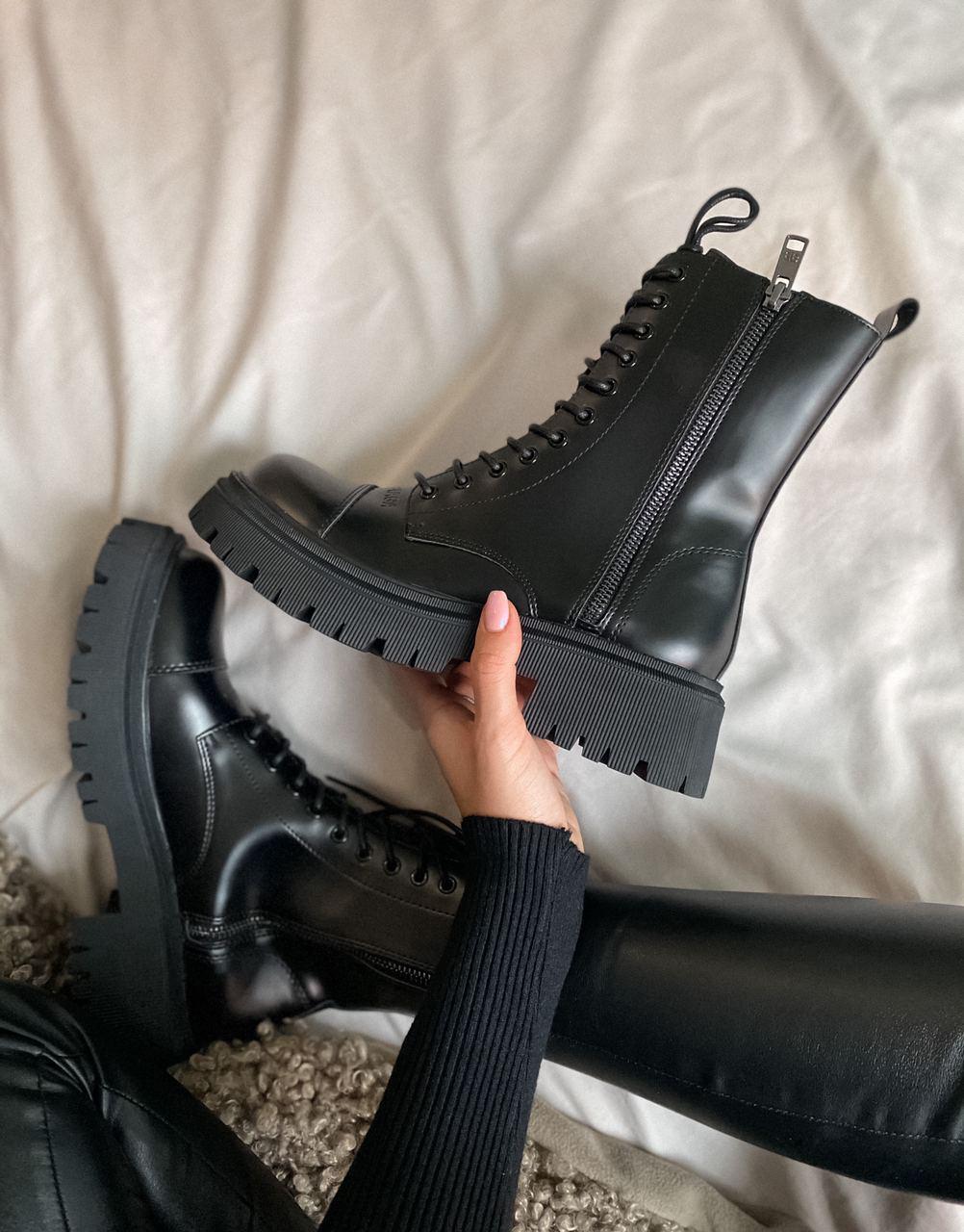 Balenciaga Boots Tractor Black Fur (Мех - Глянец)