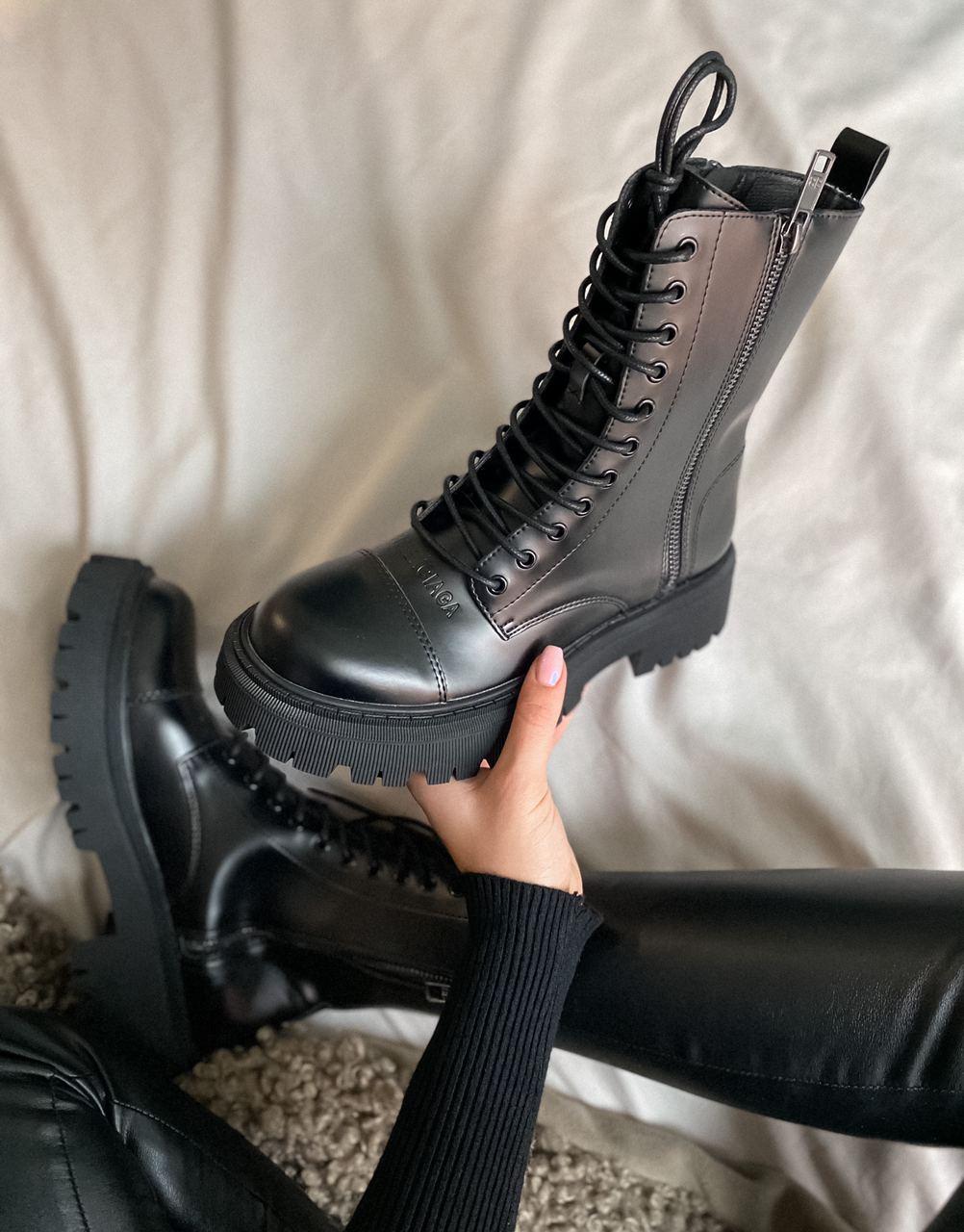 Balenciaga Boots Tractor Black Fur (Мех - Глянец)