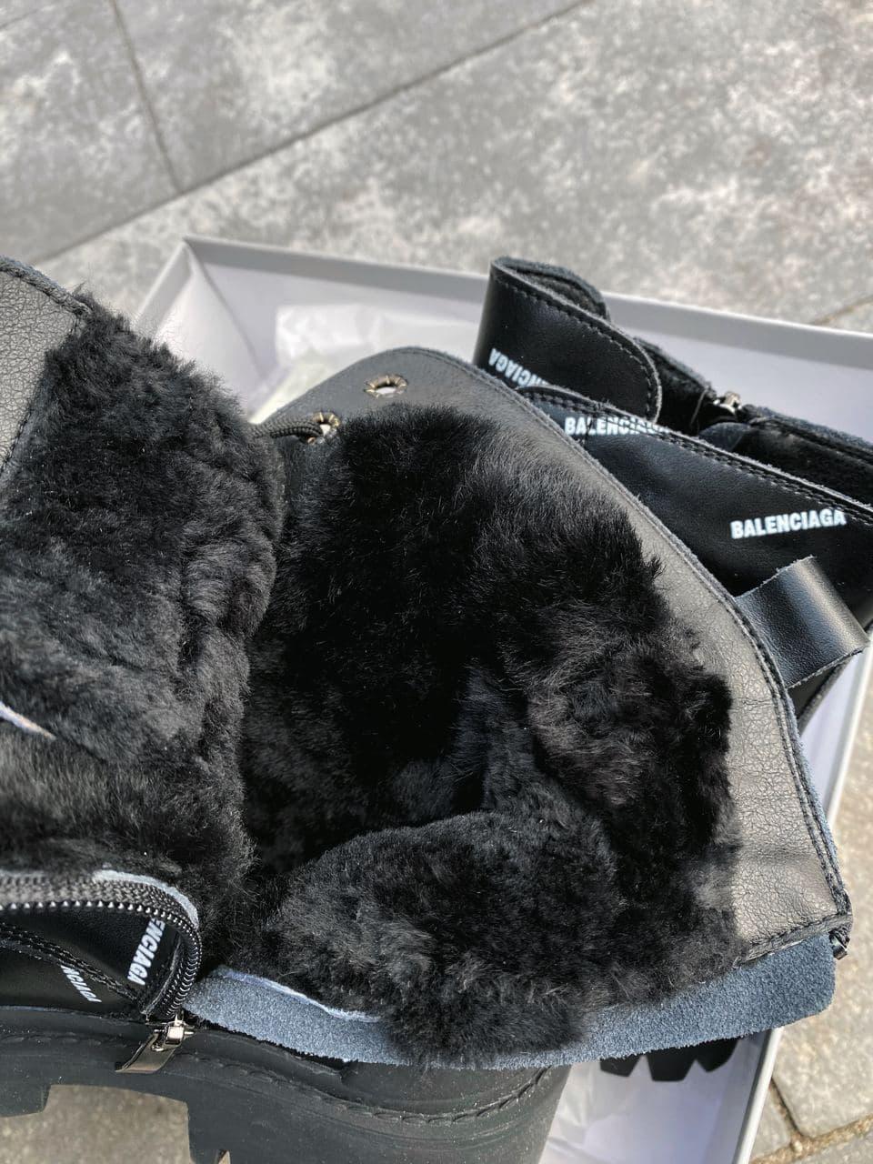 Balenciaga Boots Black «White Logo» (Мех)