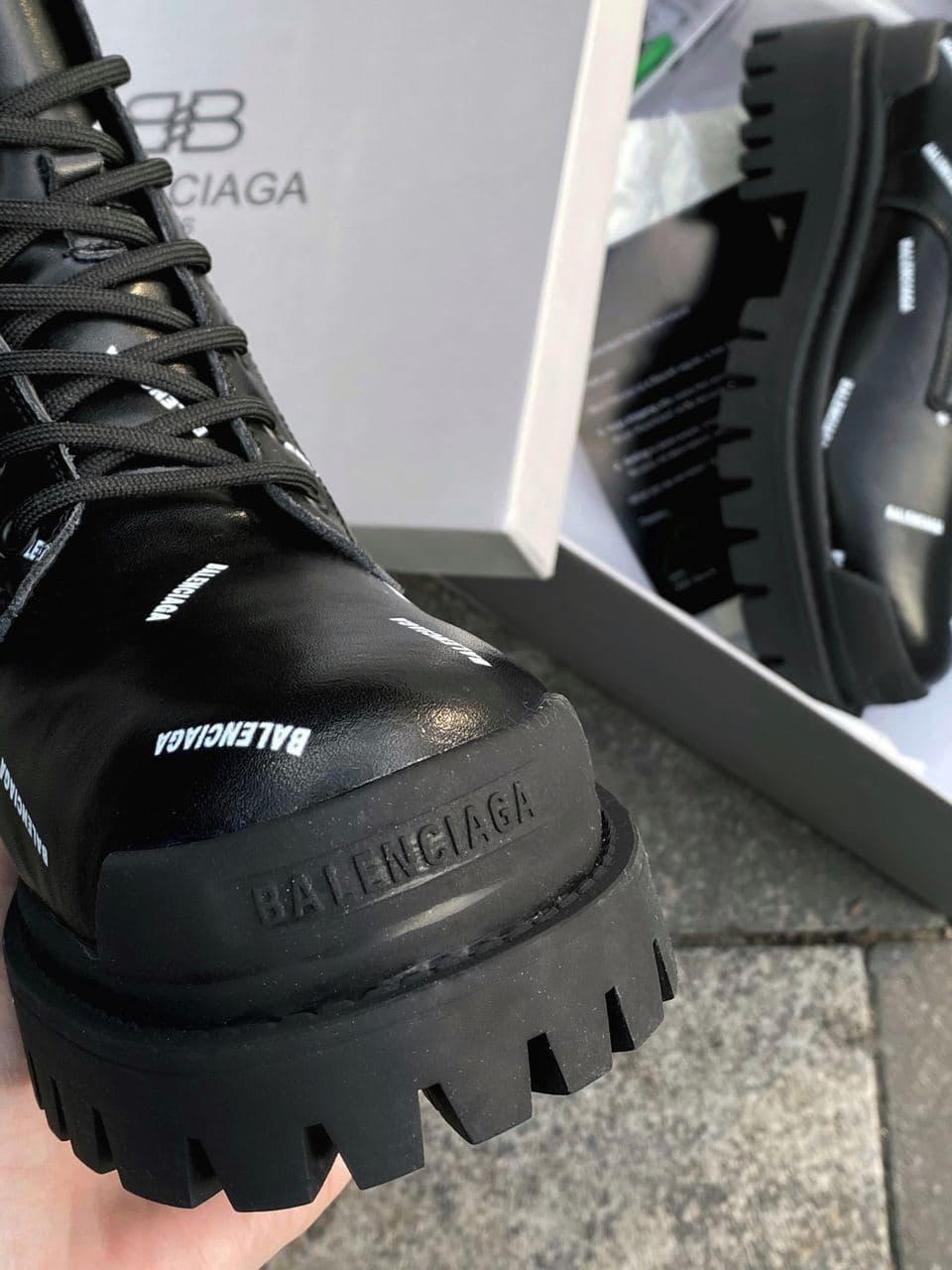 Balenciaga Boots Black «White Logo» (Мех)