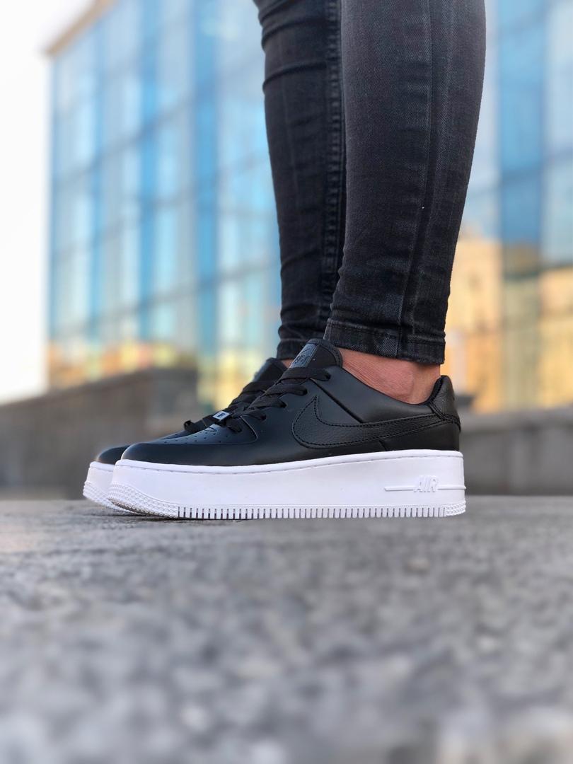 Nike Air Force 1 Black White Sage (высокая подошва)