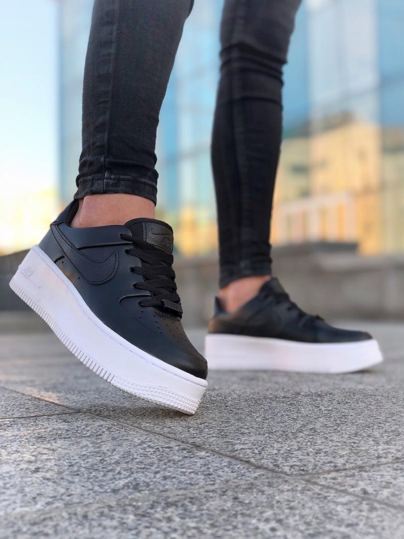 Nike Air Force 1 Black White Sage (высокая подошва)