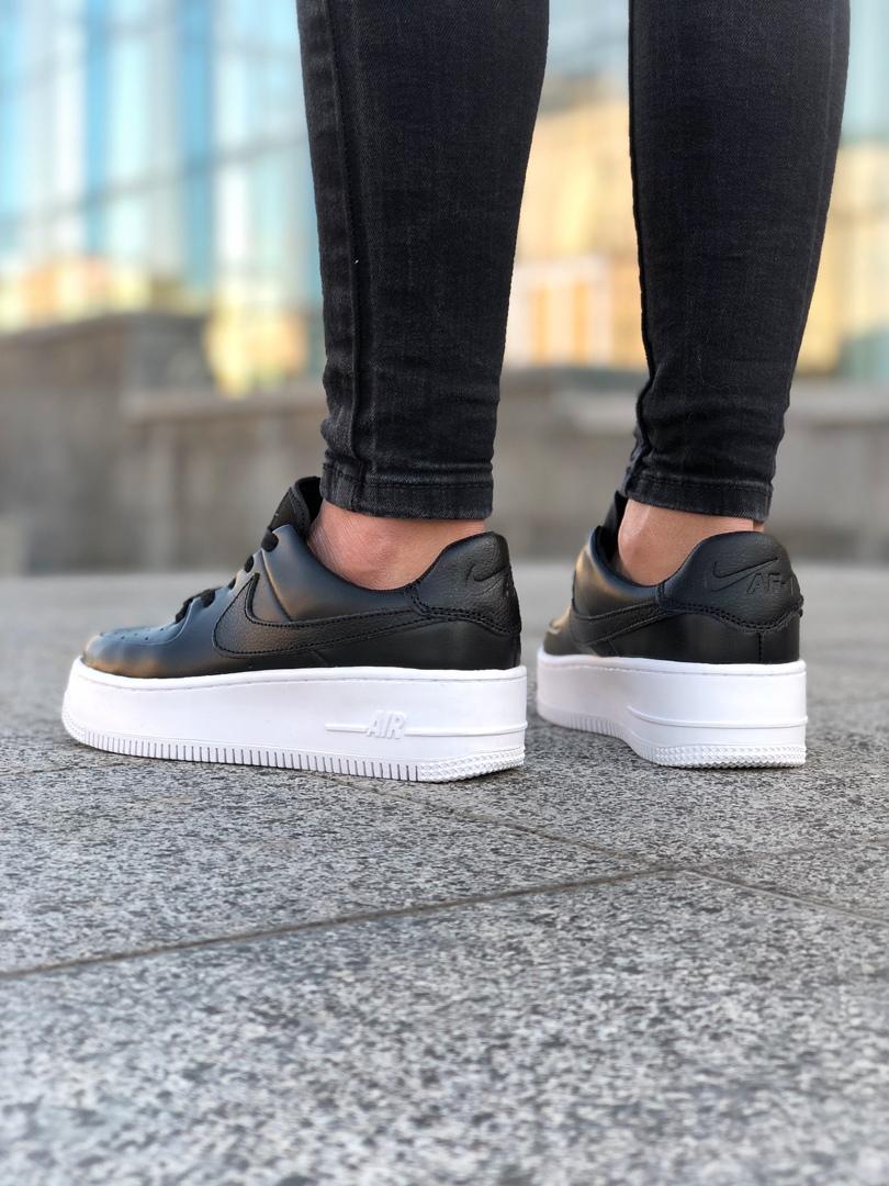 Nike Air Force 1 Black White Sage (высокая подошва)