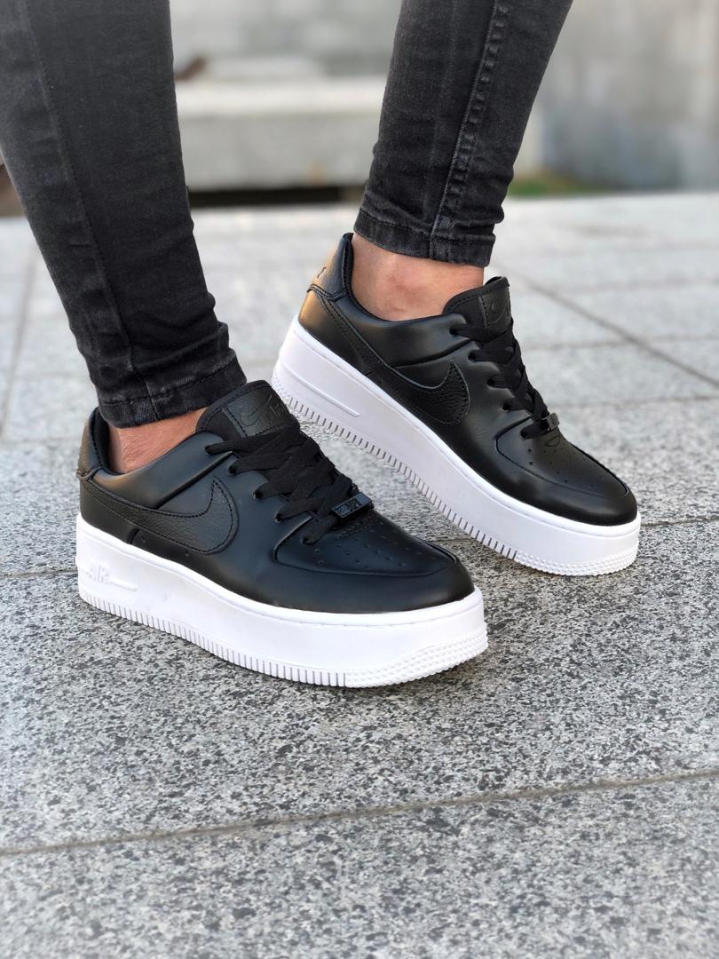 Nike Air Force 1 Black White Sage (высокая подошва)