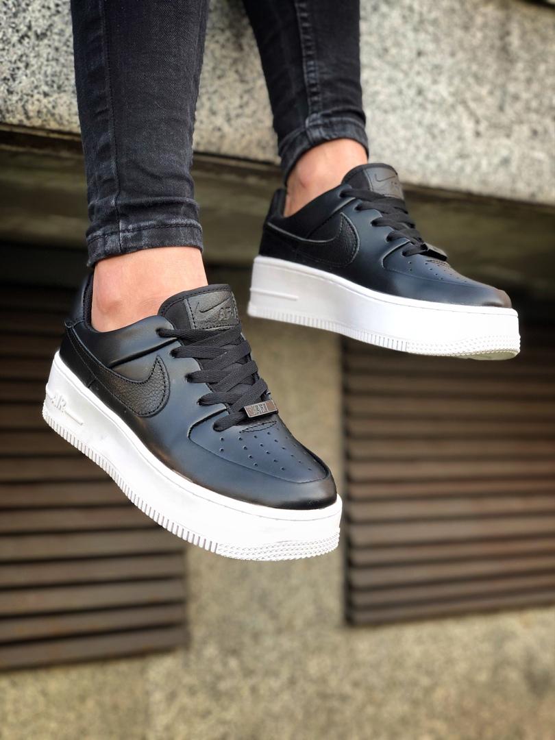 Nike Air Force 1 Black White Sage (высокая подошва)