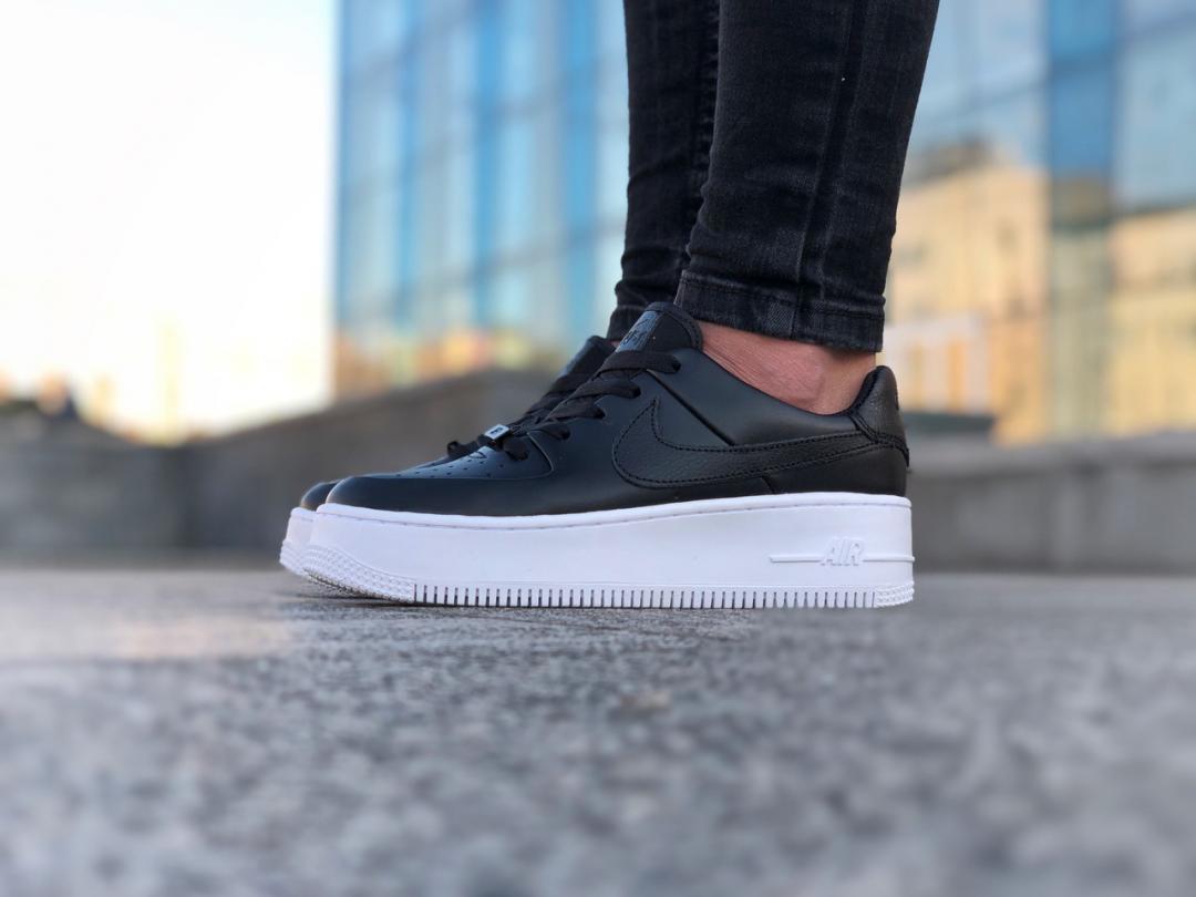 Nike Air Force 1 Black White Sage (высокая подошва)