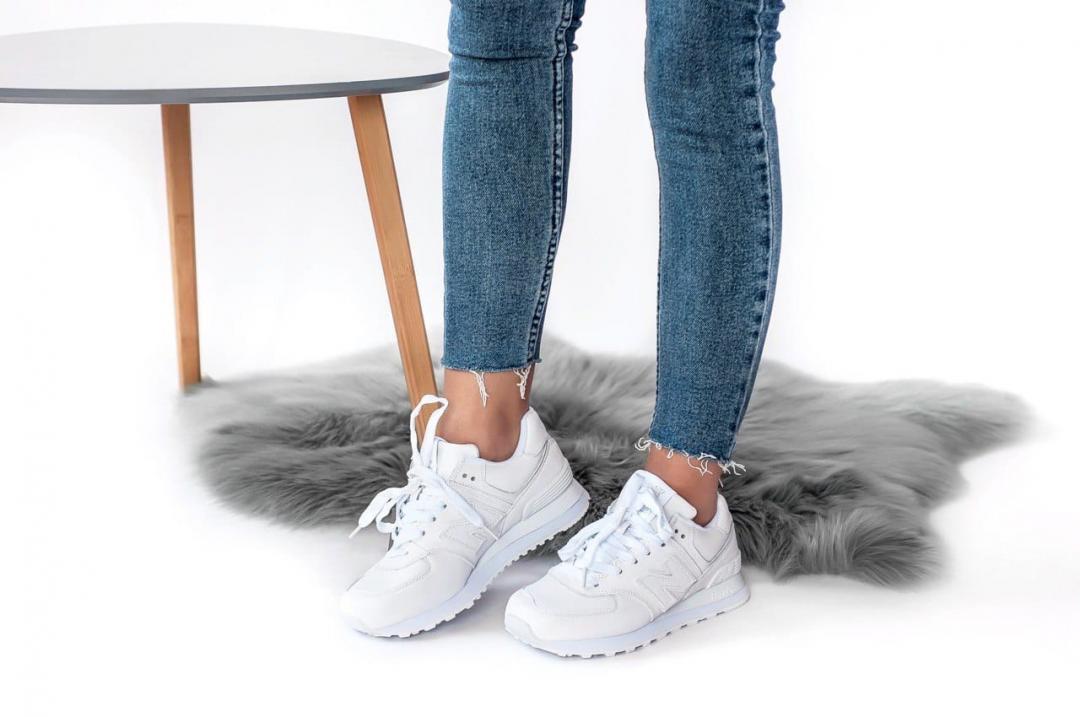 New Balance 574 Full White (Носок - шкіра)
