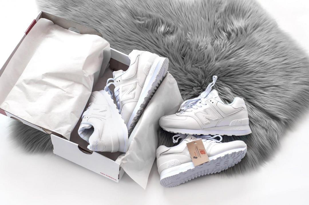 New Balance 574 Full White (Носок - шкіра)