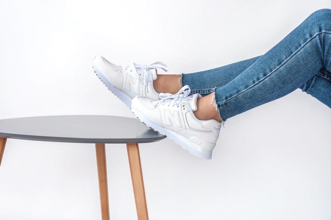 New Balance 574 Full White (Носок - шкіра)