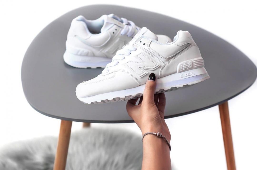 New Balance 574 Full White (Носок - шкіра)