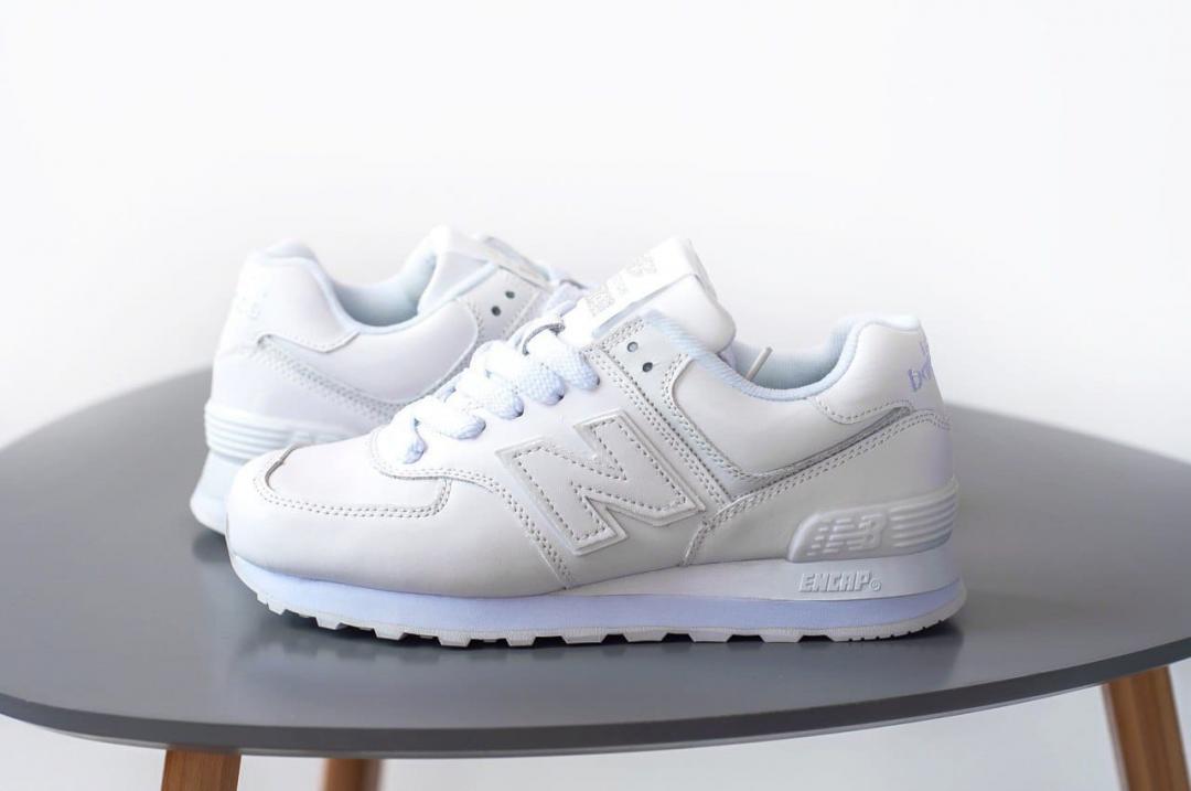 New Balance 574 Full White (Носок - шкіра)