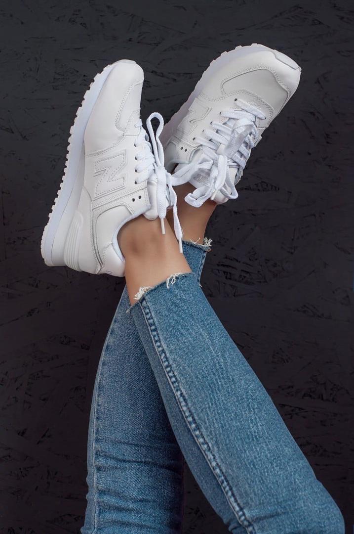 New Balance 574 Full White (Носок - шкіра)