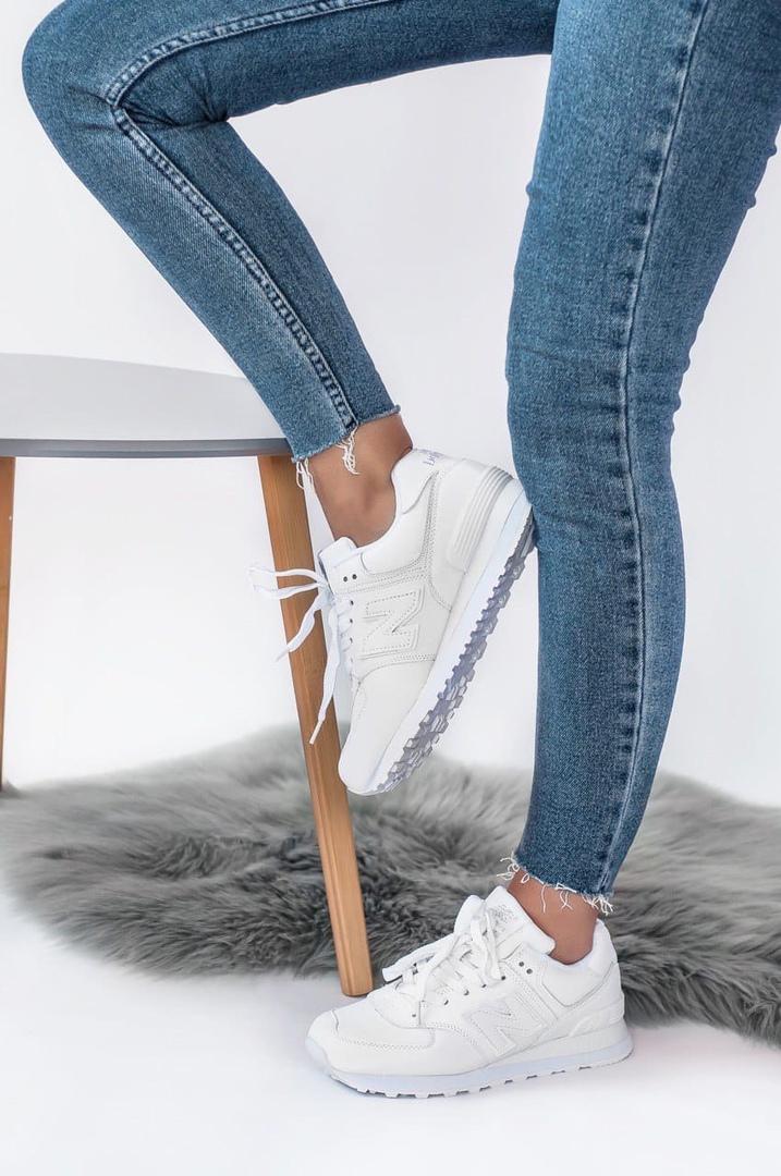 New Balance 574 Full White (Носок - шкіра)