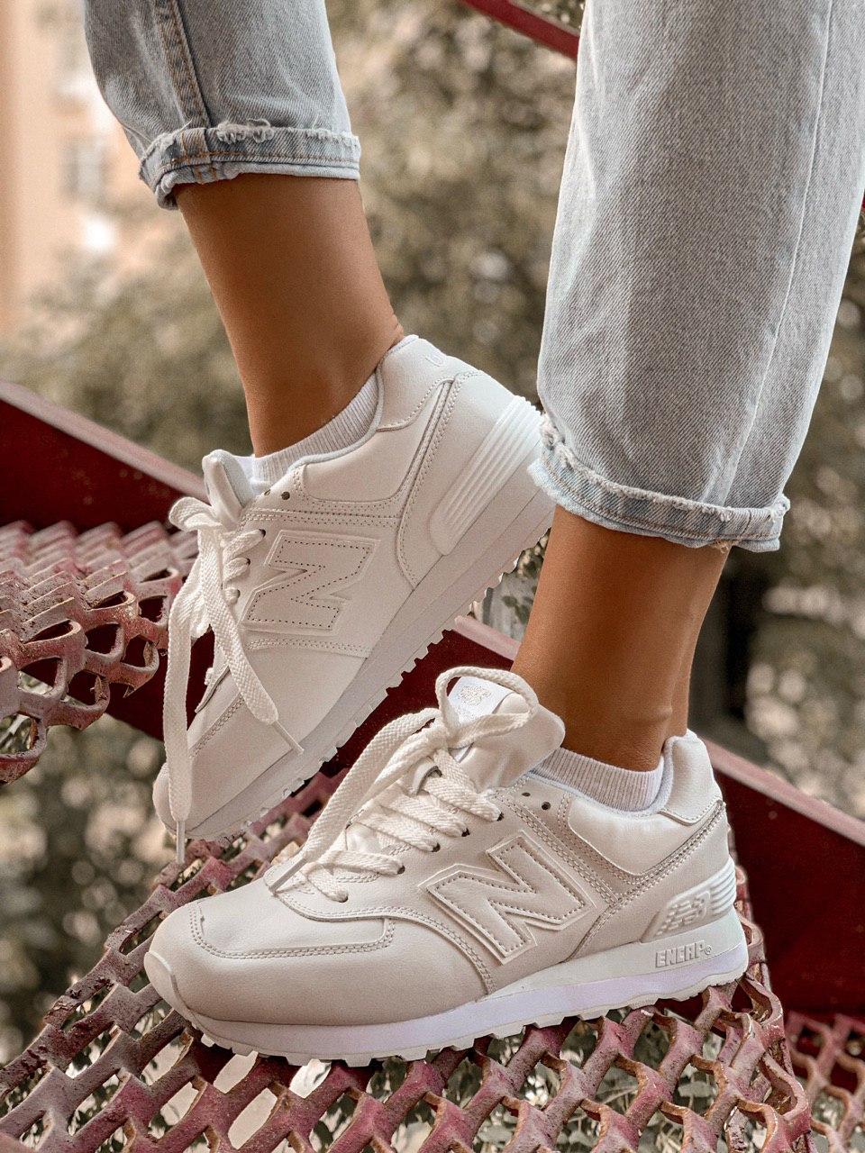 New Balance 574 Full White (Носок - шкіра)