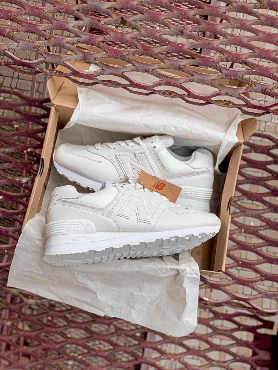 New Balance 574 Full White (Носок - шкіра)