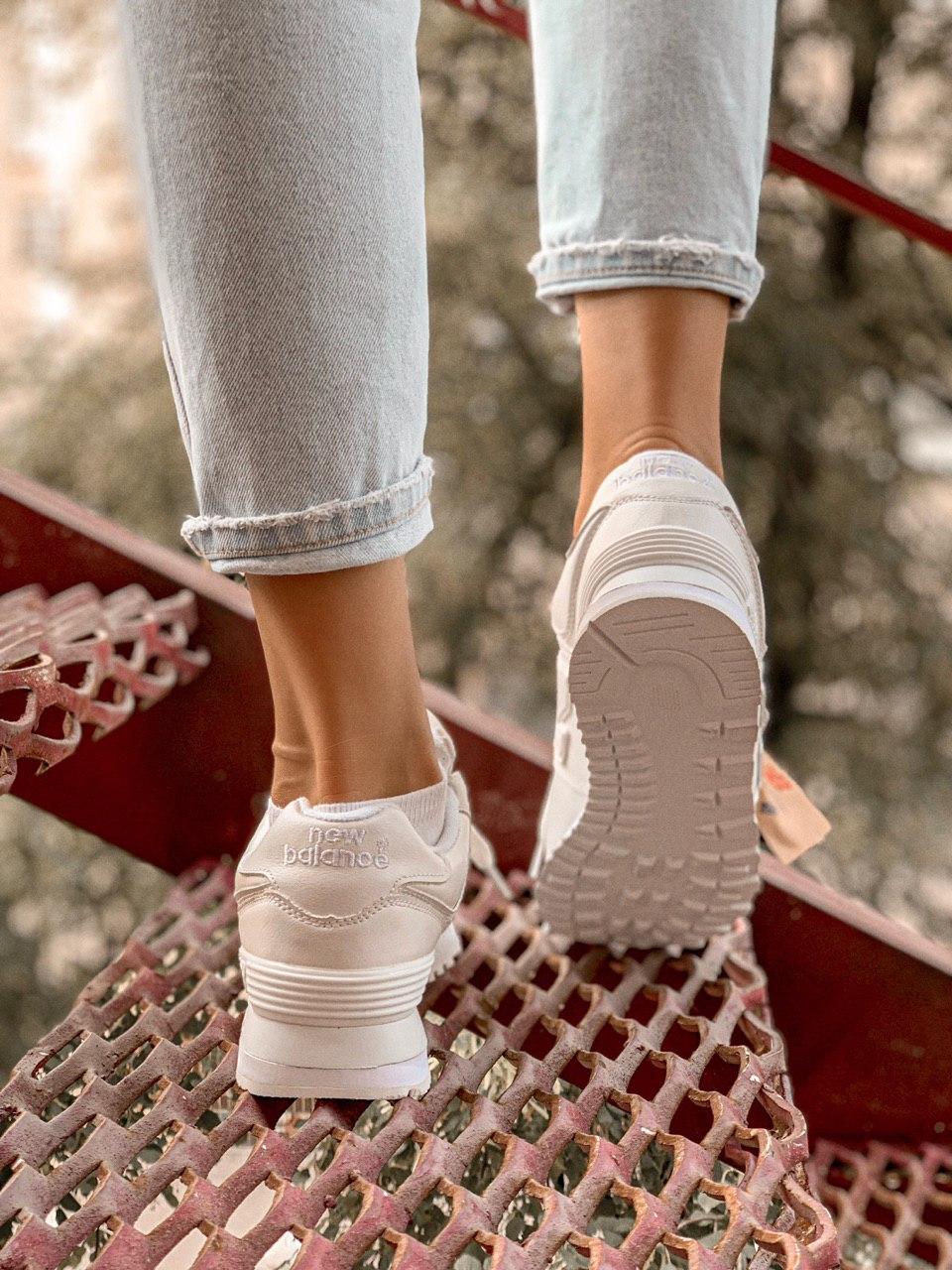 New Balance 574 Full White (Носок - шкіра)