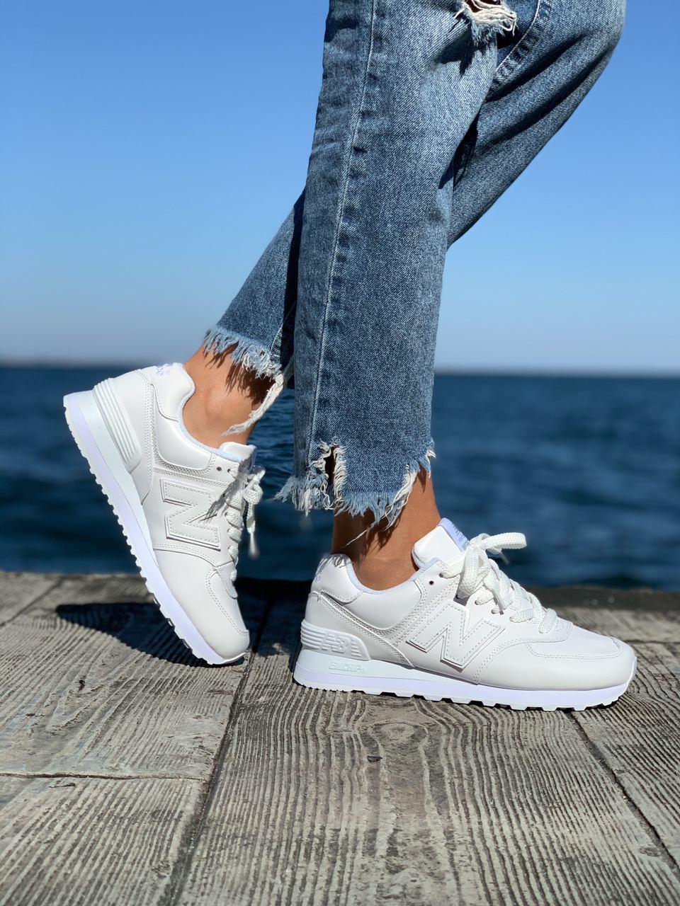 New Balance 574 Full White (Носок - шкіра)