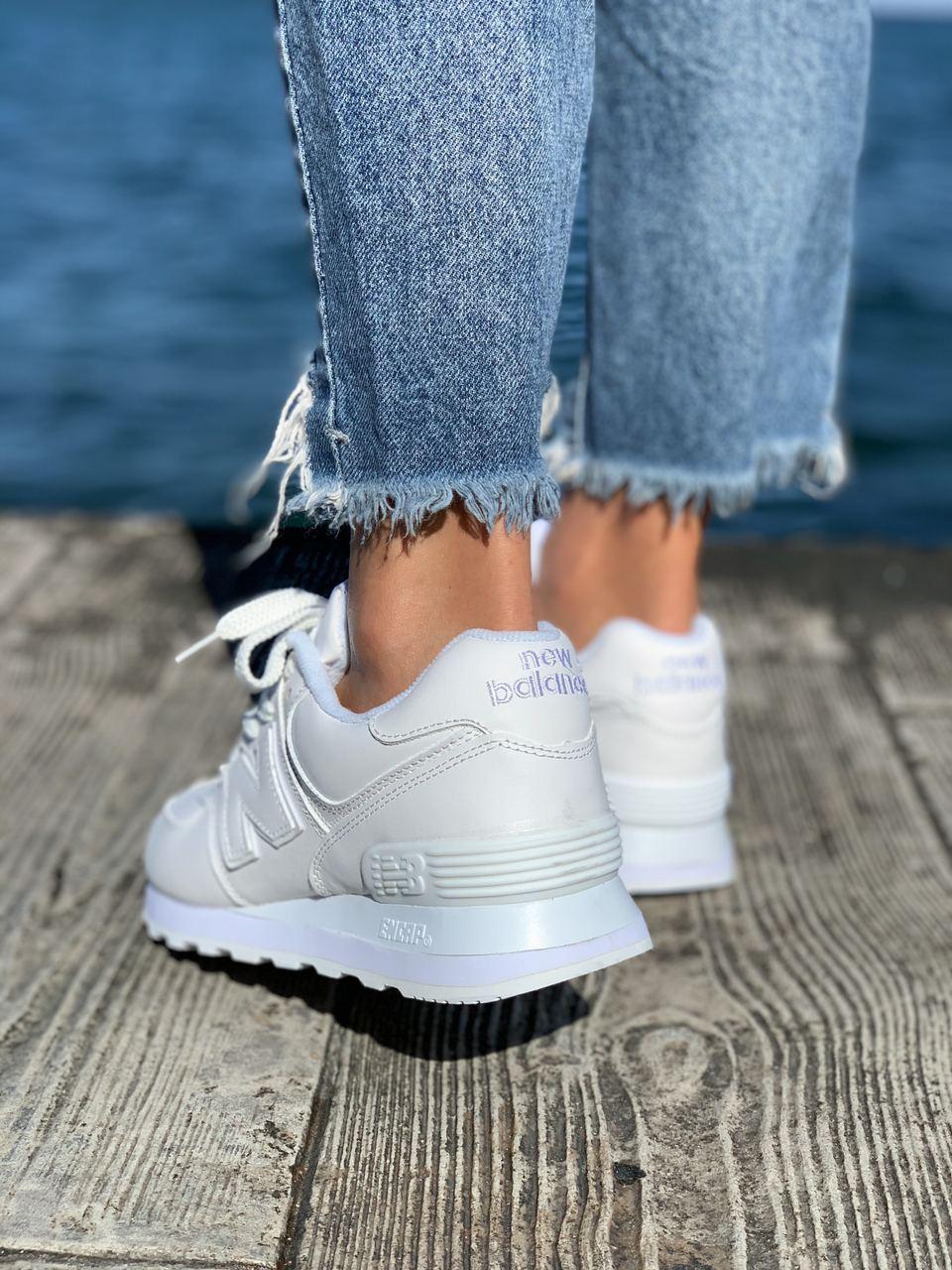 New Balance 574 Full White (Носок - шкіра)