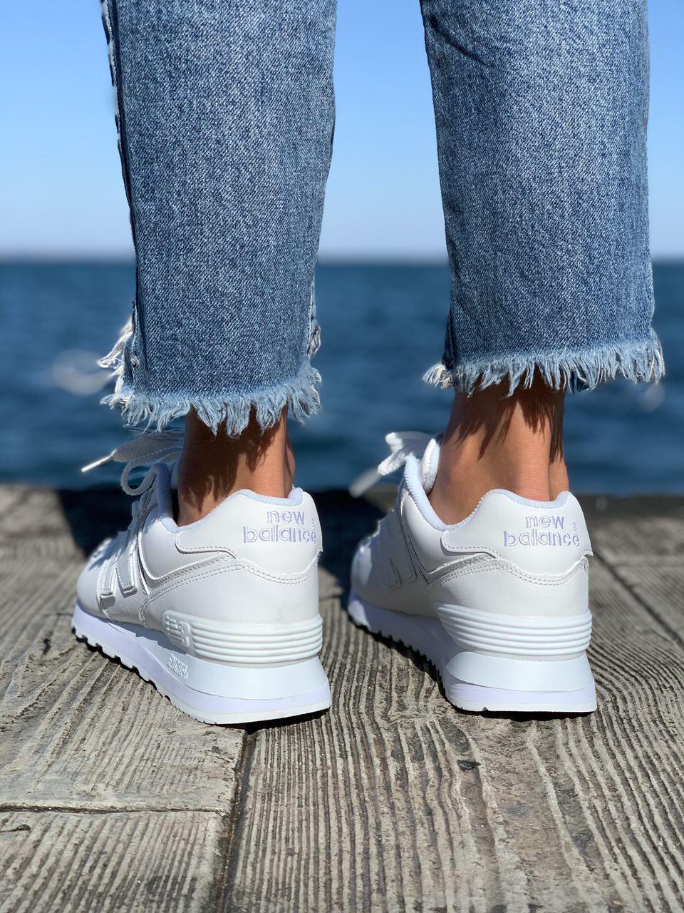 New Balance 574 Full White (Носок - шкіра)