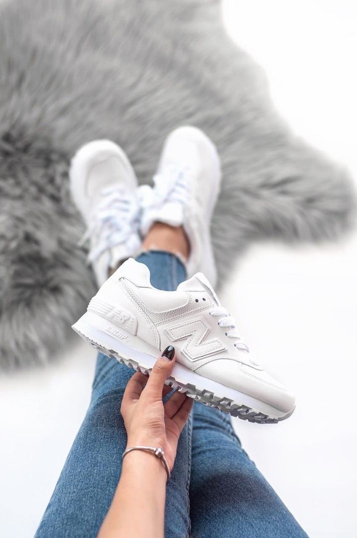New Balance 574 Full White (Носок - шкіра)