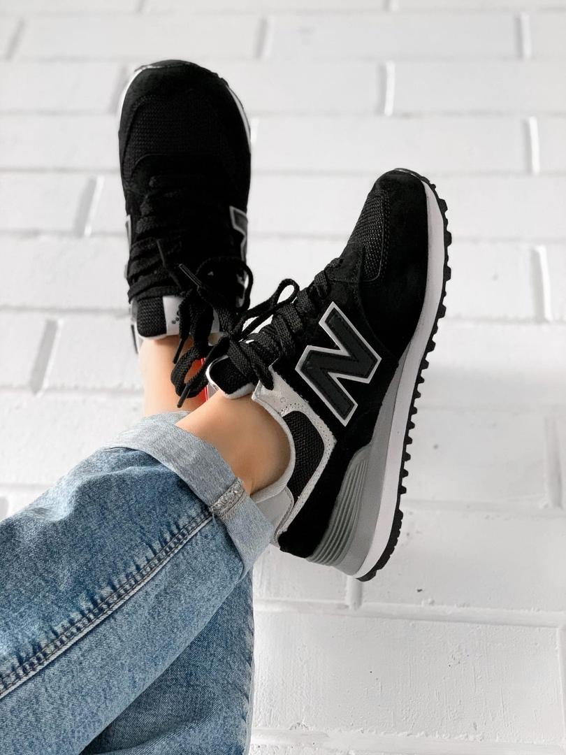 New Balance 574 Black Grey White 2 (Носок - Сетка)