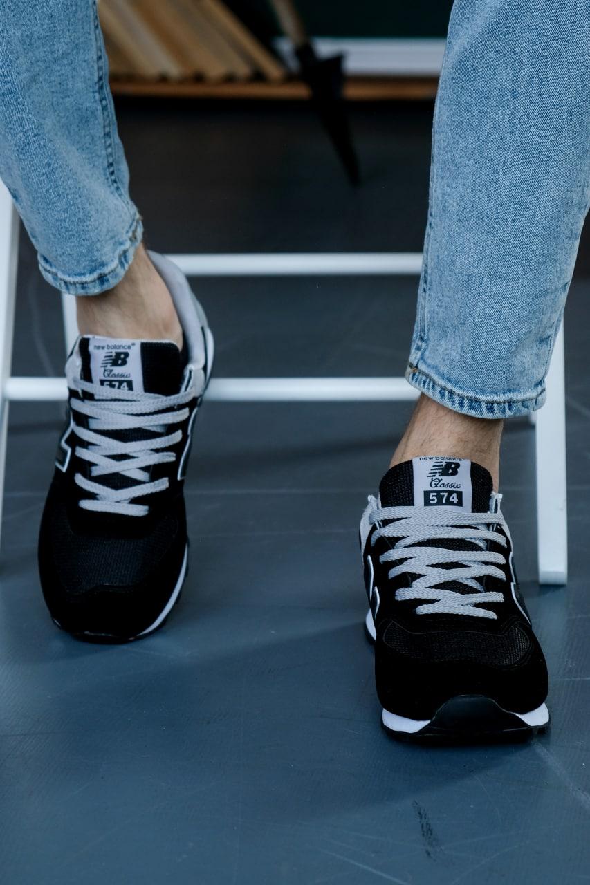 New Balance 574 Black Grey White 2 (Носок - Сетка)