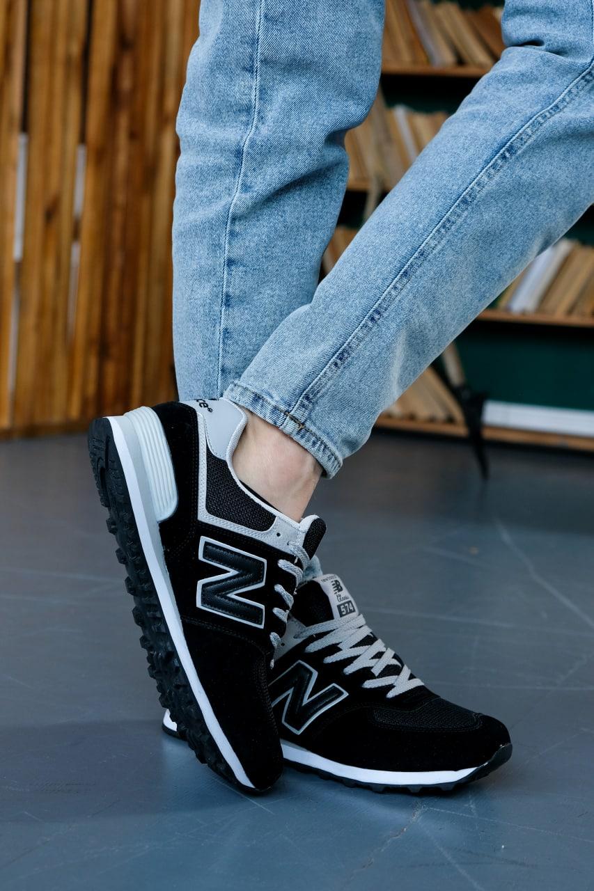 New Balance 574 Black Grey White 2 (Носок - Сетка)