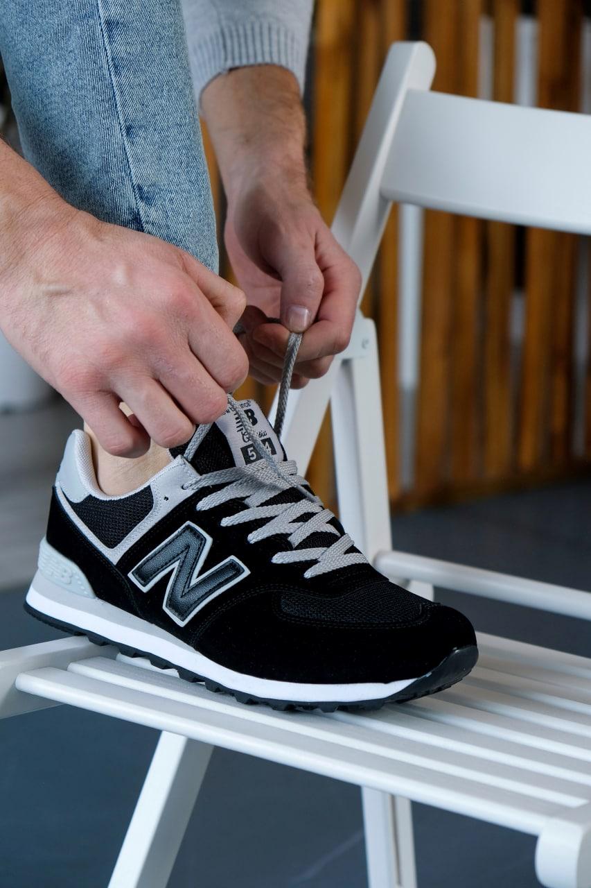 New Balance 574 Black Grey White 2 (Носок - Сетка)