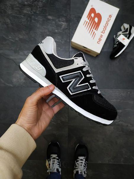 New Balance 574 Black Grey White 2 (Носок - Сетка)