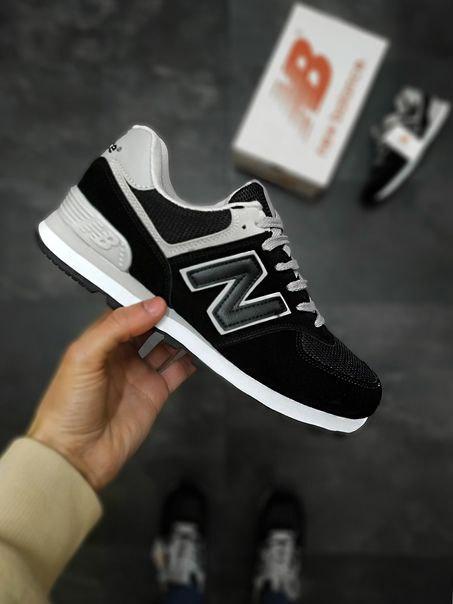 New Balance 574 Black Grey White 2 (Носок - Сетка)