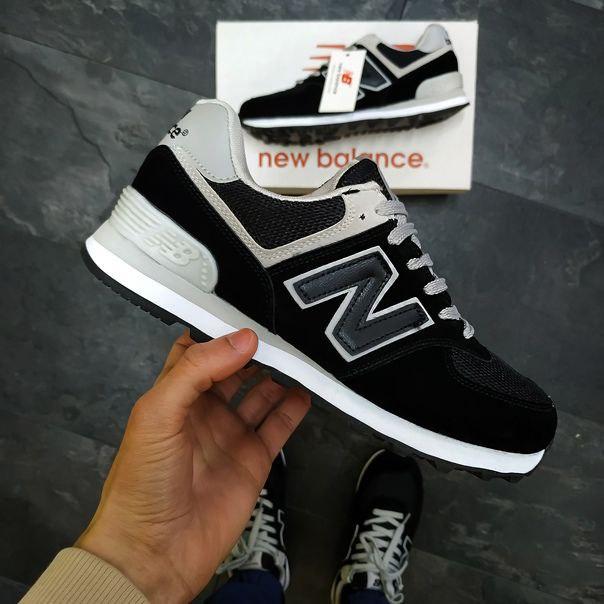 New Balance 574 Black Grey White 2 (Носок - Сетка)