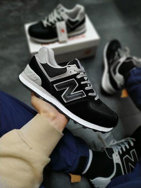 New Balance 574 Black Grey White 2 (Носок - Сетка)