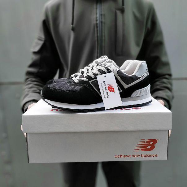 New Balance 574 Black Grey White 2 (Носок - Сетка)