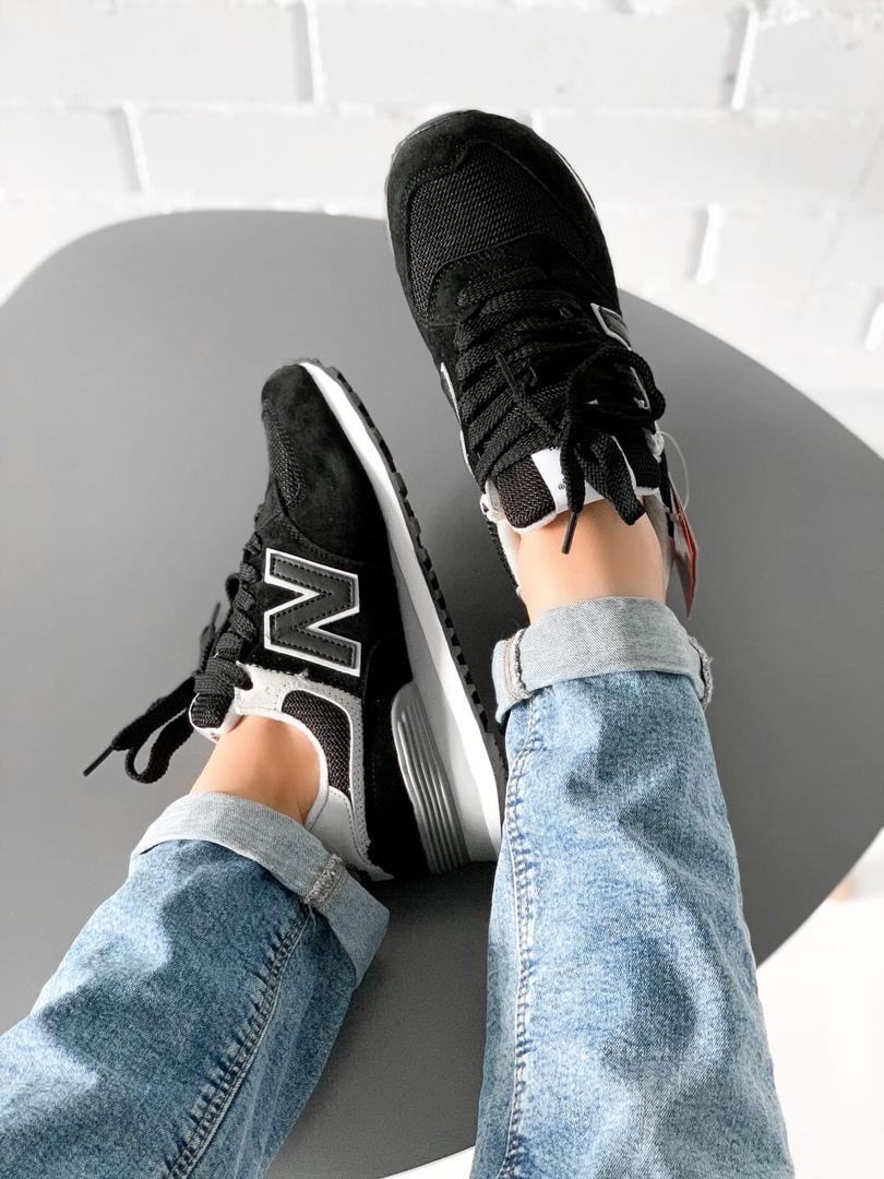New Balance 574 Black Grey White 2 (Носок - Сетка)