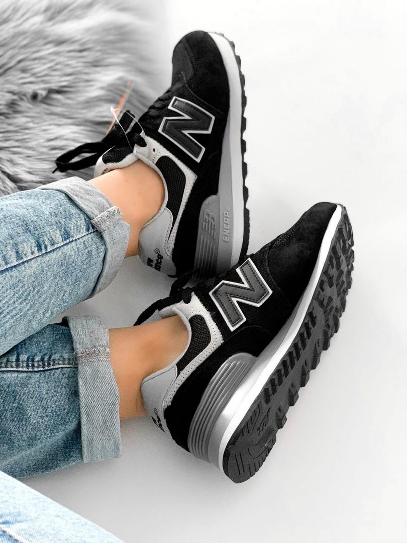 New Balance 574 Black Grey White 2 (Носок - Сетка)