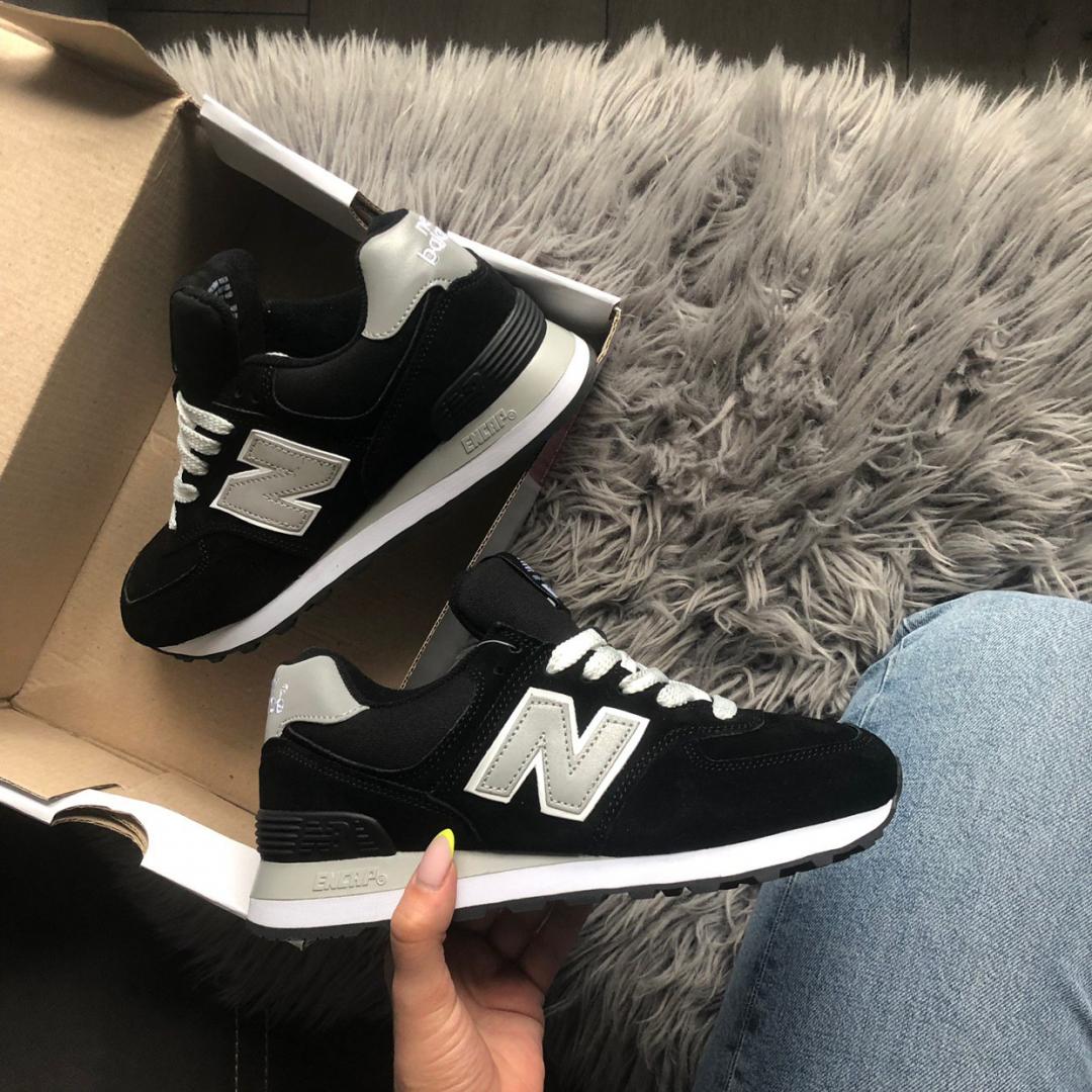 New Balance 574 Black Grey White 2 (Носок - Замш)