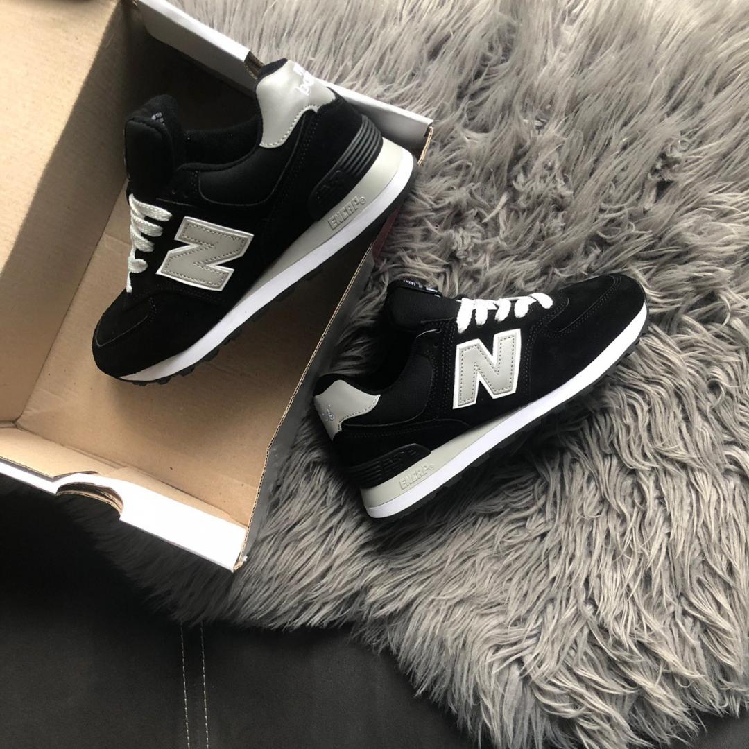 New Balance 574 Black Grey White 2 (Носок - Замш)