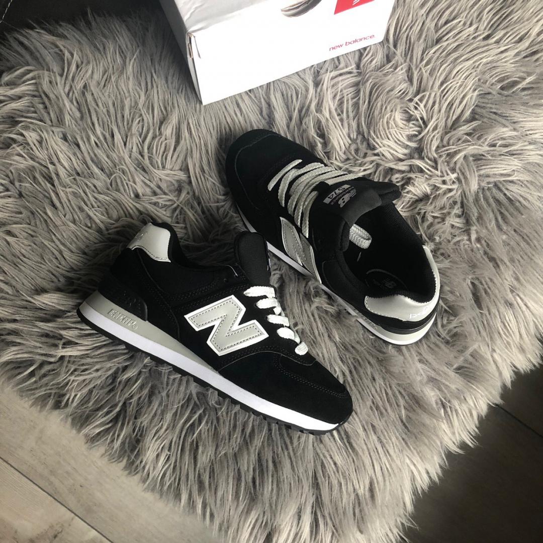 New Balance 574 Black Grey White 2 (Носок - Замш)
